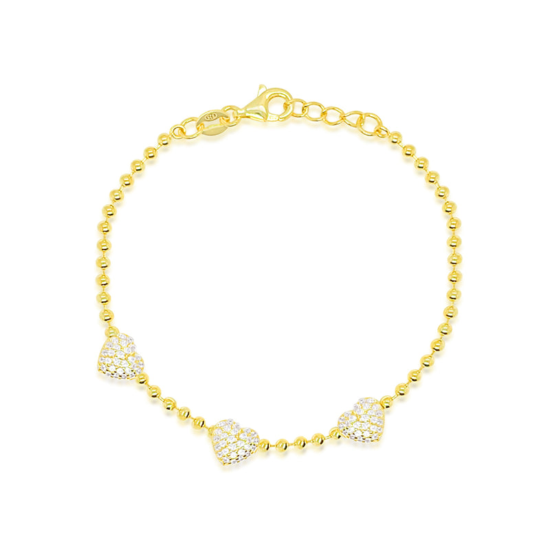 Etoielle Yellow Gold Tone Spot Chain CZ Hearts Bracelet