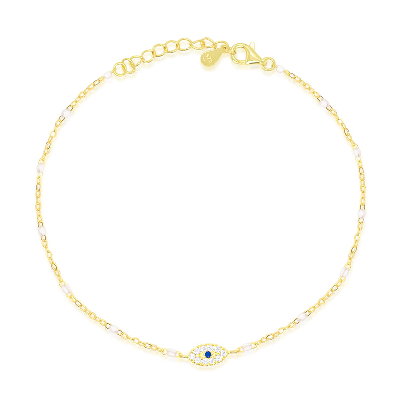 Etoielle Yellow Gold Tone CZ and Created Pearl Evil Eye Bracelet