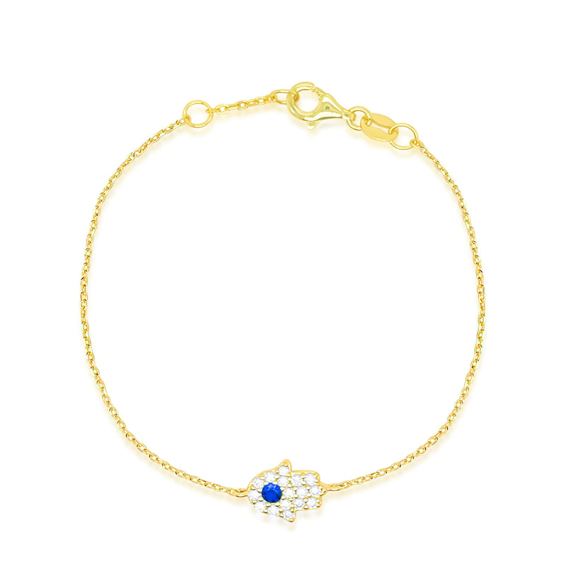 Etoielle Yellow Gold Tone Created Sappire and CZ Hamsa Bracelet