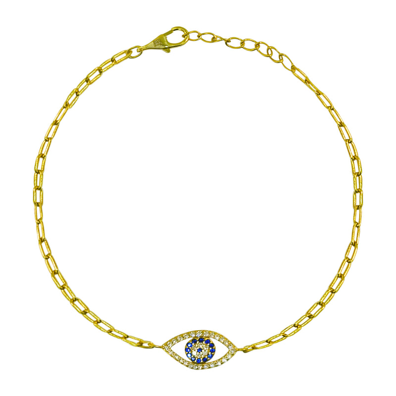 Paperclip Evil Eye Bracelet with Created Sapphires and Cubic Zirconia