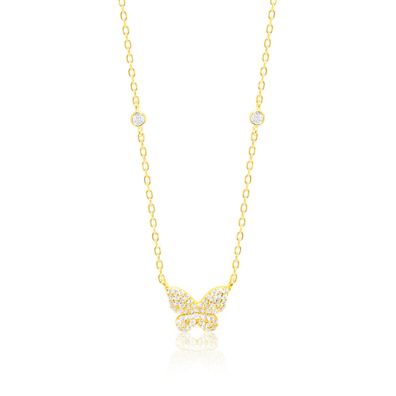 Etoielle Pave Butterfly Necklace in Yellow Gold Tone CZ with Bezel Set Cubic Zirconia in the Chain