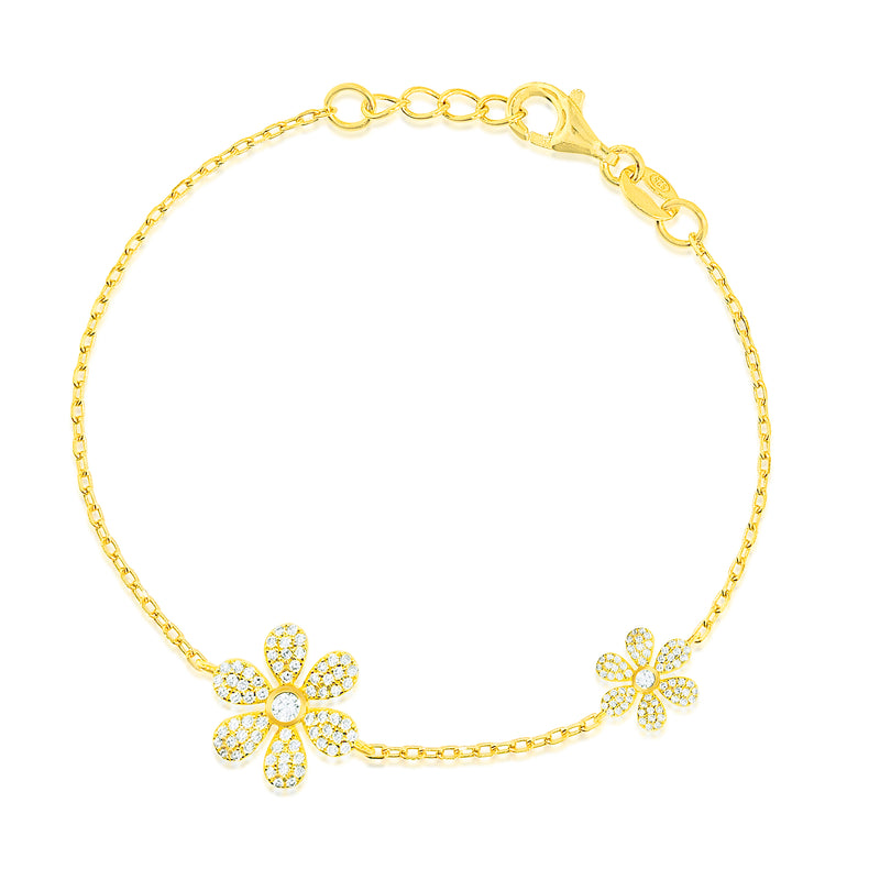 Etoielle Yellow Gold Tone Double Flower PAve Cubic Zirconia Bracelet Adjustable