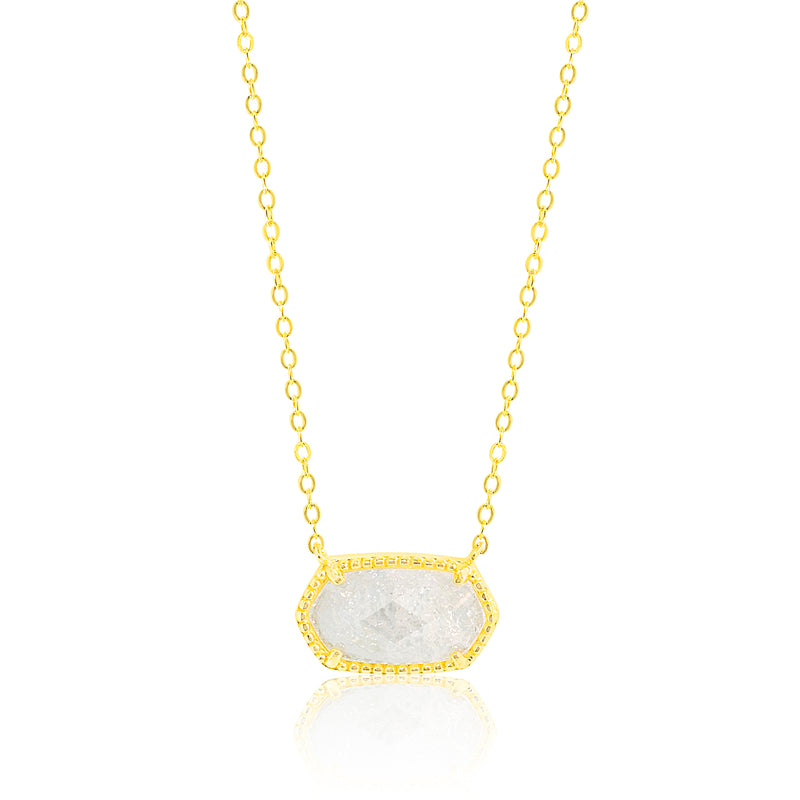 Etoielle Create Mother of Pearl and  Halo Cubic Zirconia Gemstone Necklace Yellow Gold Tone Necklace (Copy)