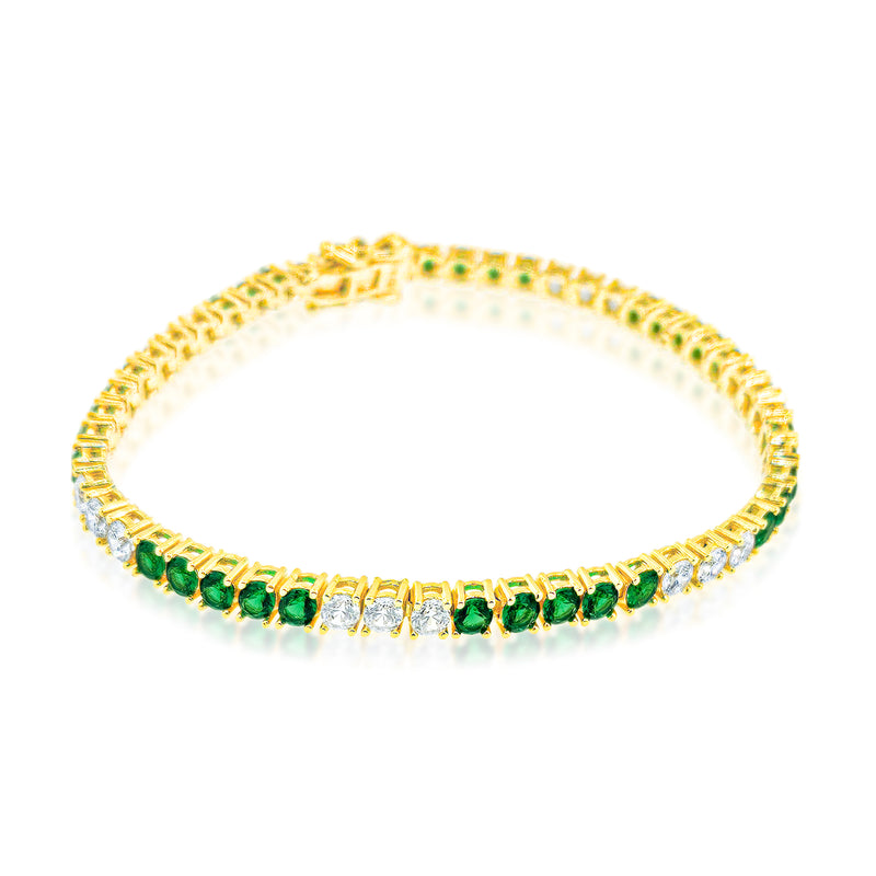 Etoielle Tennis Bracelet in Yellow Gold Tone Alternating Created Emerald and Cubic Zirconia 7 inches