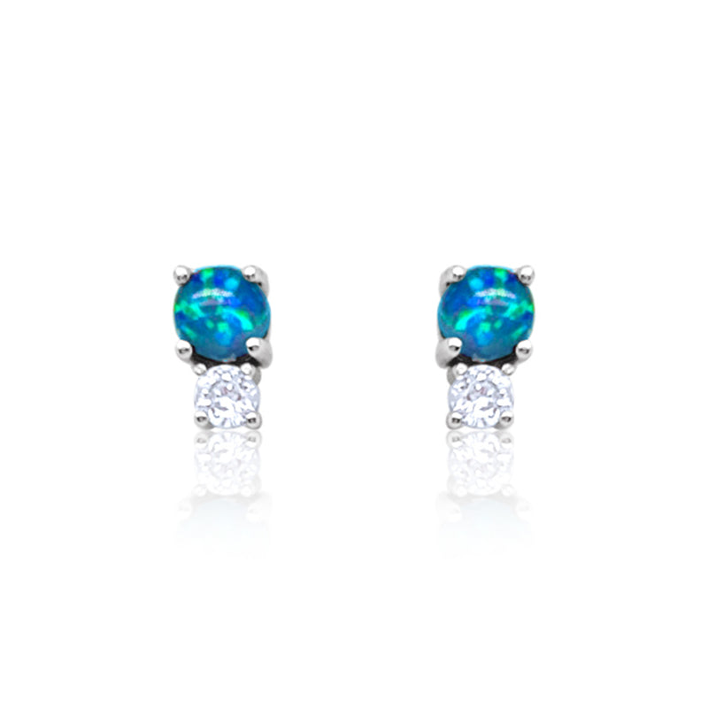 Etoielle White Gold Tone Created Opal and CZ Studs