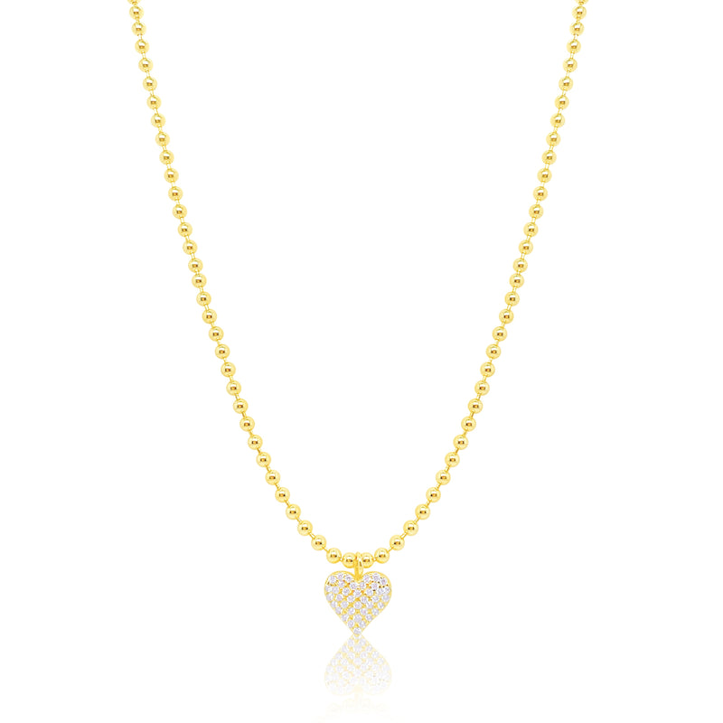 Etoielle Yellow Gold Tone Puffed Heart Necklace with Beaded Ball Chain