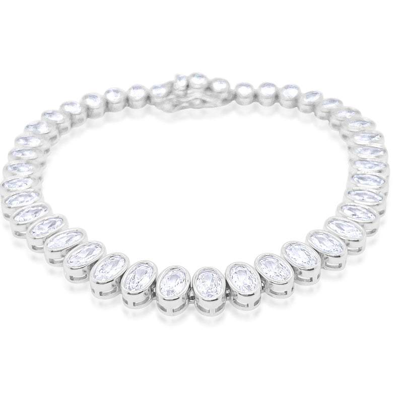 Etoielle White Gold Tone Oval Cut CZ Tennis Bracelet