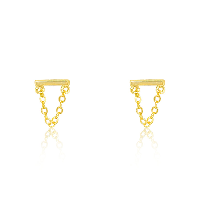 Etoielle Yellow Gold Tone Bar and Chain Studs