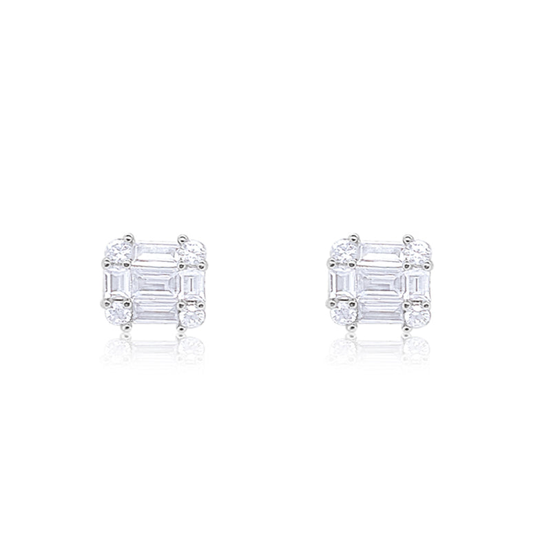 Etoielle White Gold Tone CZ Emerald Cut Illusion Studs