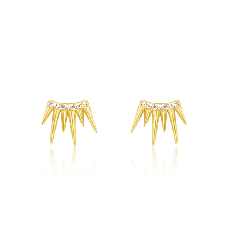 Etoielle Yellow Gold Tone CZ Sun Burst Spike Studs Ear Climbers