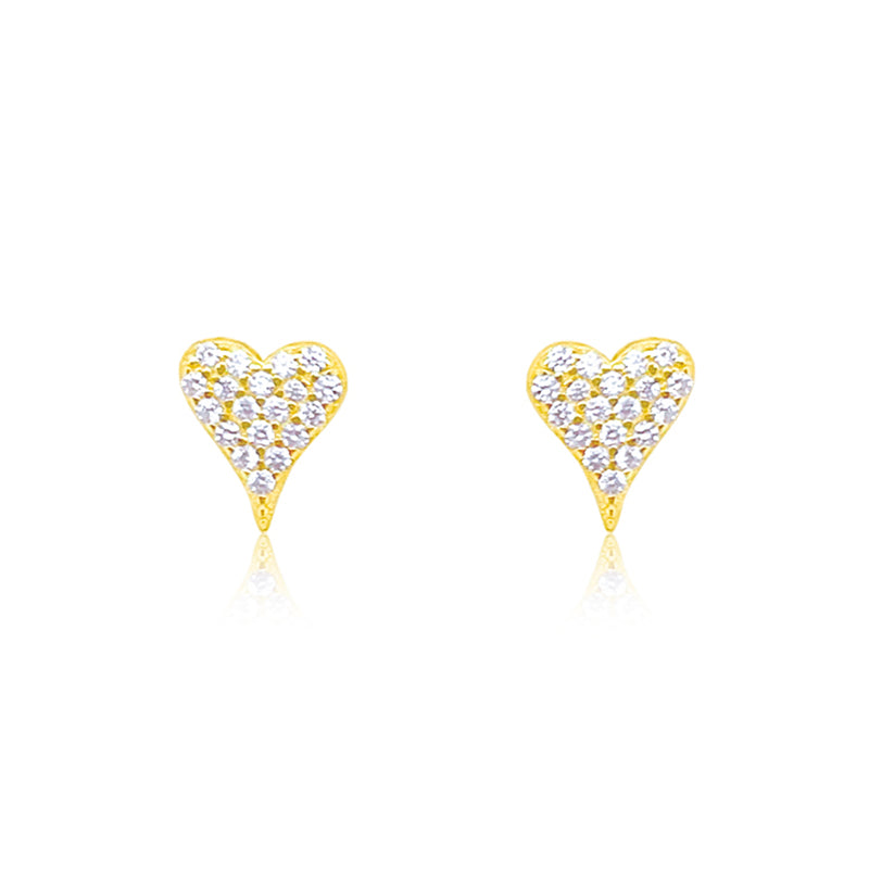 Yellow Gold Tone CZ Heart Studs