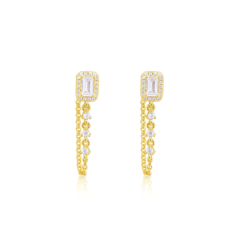 Etoielle Yellow Gold Tone Emerald Cut Cz Chain Earrings Studs