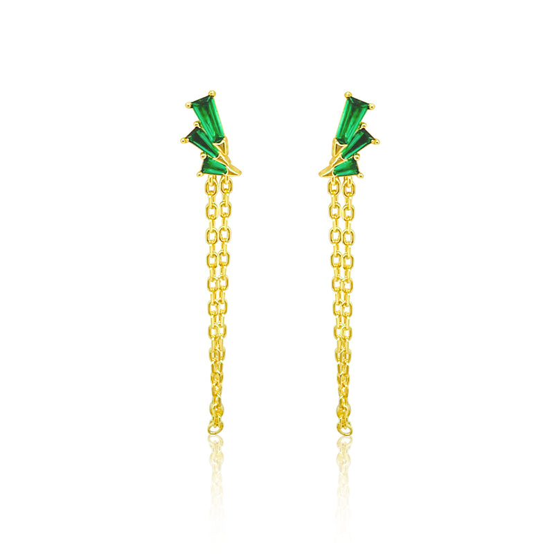 Etoielle Yellow Gold Tone Created Emerald Emerald Cut and Chain Earrings