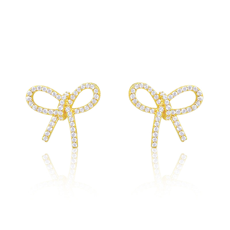 Etoielle Yellow Gold Tone CZ Bow Studs