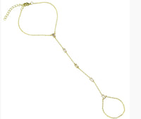 Hand Chain Yellow Gold Tone Baguette Cubic ZIrconia Accents