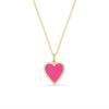 Pink Enamel Heart Necklace with Paperclip Chain Adjustable 18 inches