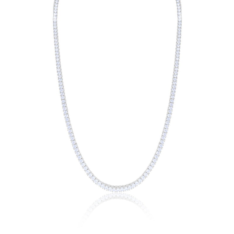 White Gold Tone CZ 4 Prong Tennis Necklace