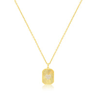 Etoielle Yellow Gold Tone Dog Tag CZ Heart Necklace