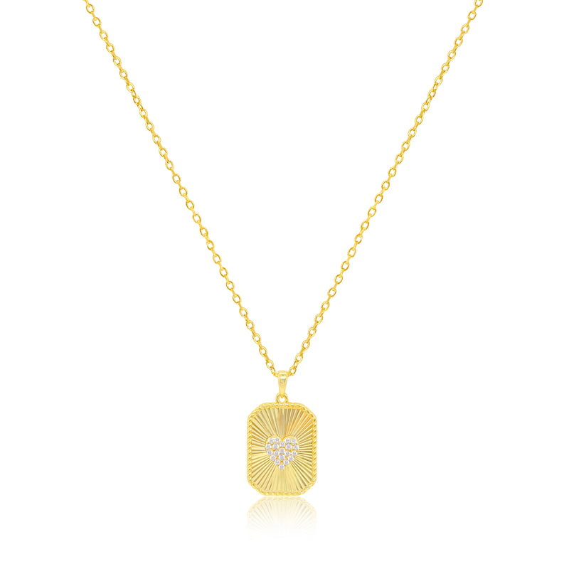 Etoielle Yellow Gold Tone Dog Tag CZ Heart Necklace