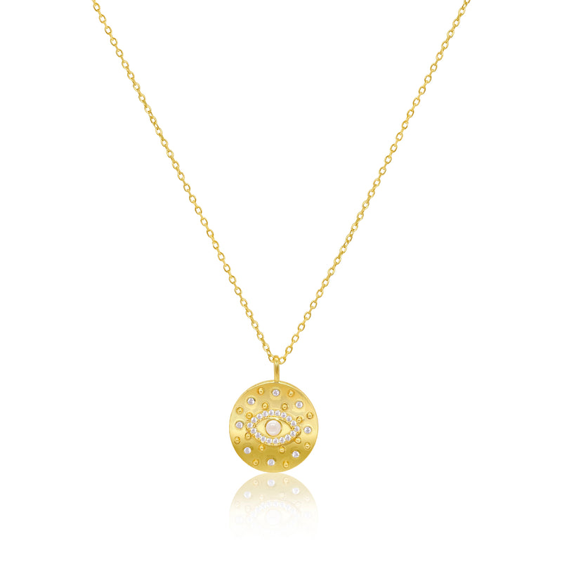 Etoielle Yellow Gold Tone CZ Pawprint Coin Necklace