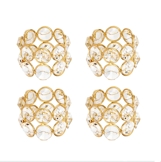 Crystal Napkin Rings Gold Tone Set of 4