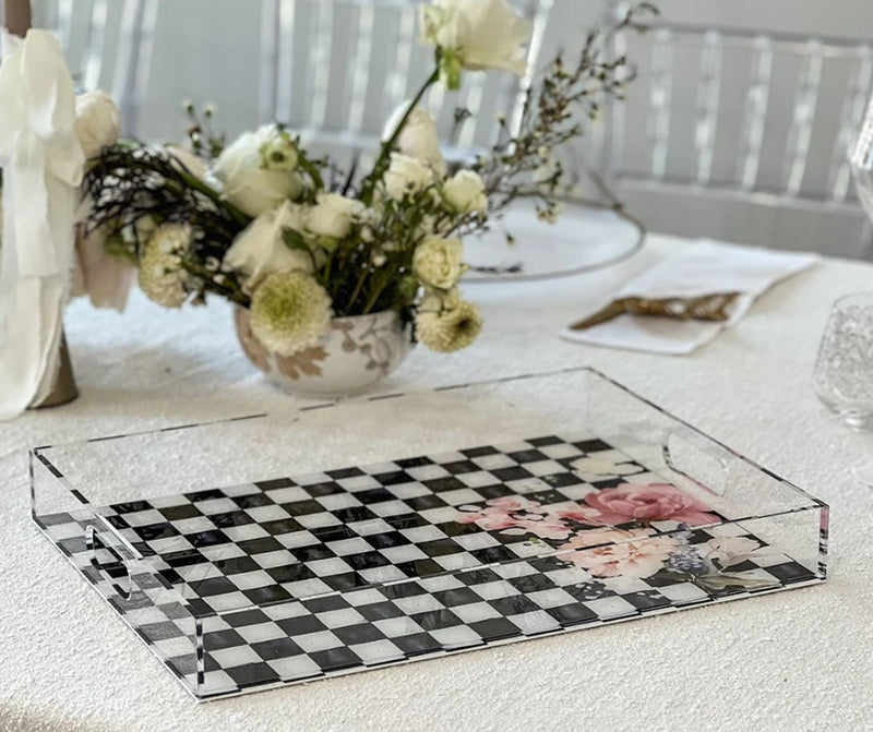 Black Chic Checkered Lucite Tray