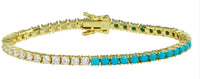 Half Turquoise Half Cubic Zirconia Tennis Bracelet Yellow Gold Tone